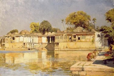 Palass og innsjø ved Sarkeh, nær Ahmedabad, India, ca. 1882-83
